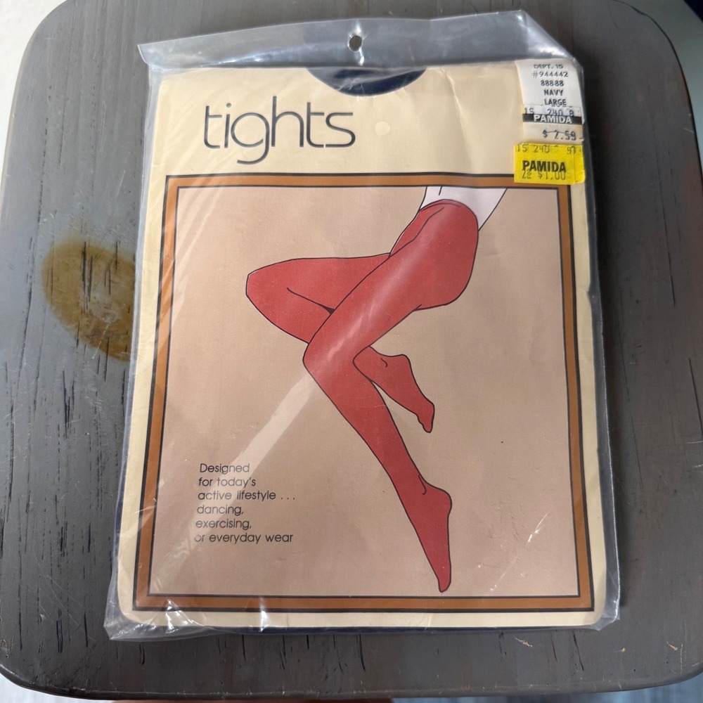 Vintage Tights Navy Opaque Pantyhose Tights Large NOS Made In USA Deadstock